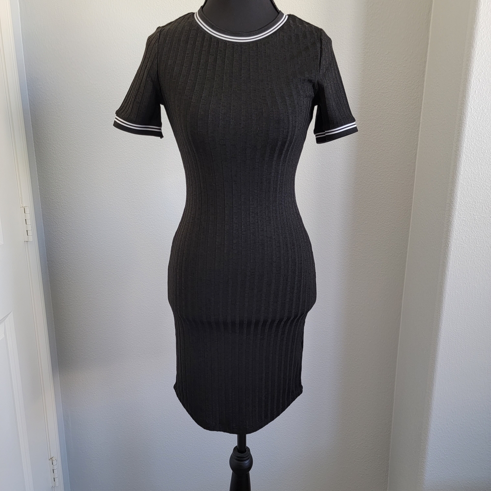 Divided Black Ribbed Mini Dress